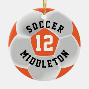 Fußball in Orange und Weiß Keramik Ornament