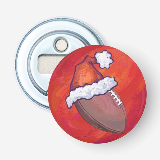 Fußball in Weihnachtsmannmütze über Rot Flaschenöffner (Vorderseite)