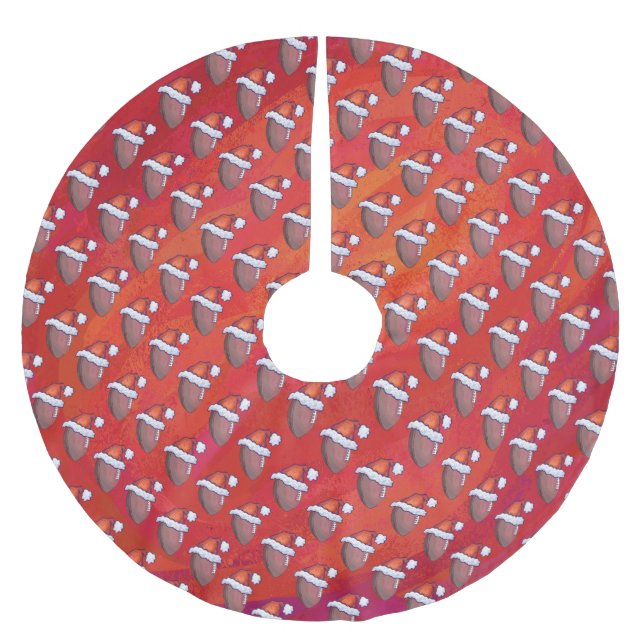 Fußball in Weihnachtsmannmütze über Rot Polyester Weihnachtsbaumdecke (Vorderseite)