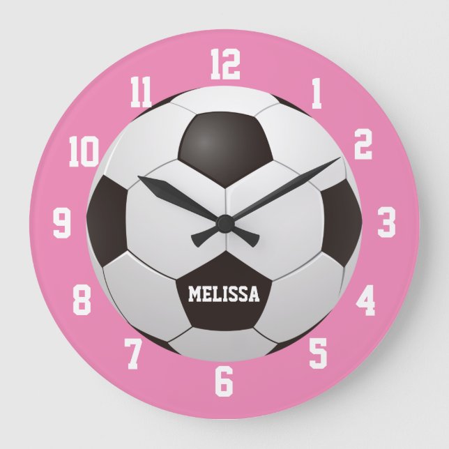 Fußball-Individuelle Name Pink Große Wanduhr (Vorderseite)