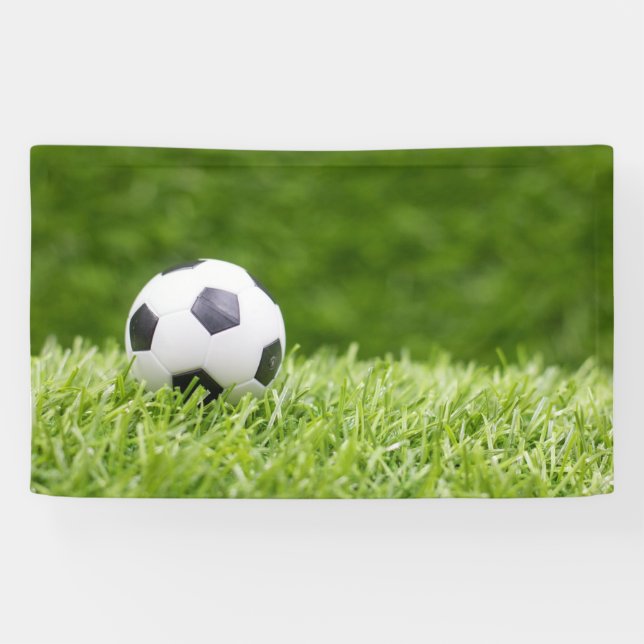 Fußball ist auf grünem Grasboden Banner (Horizontal)