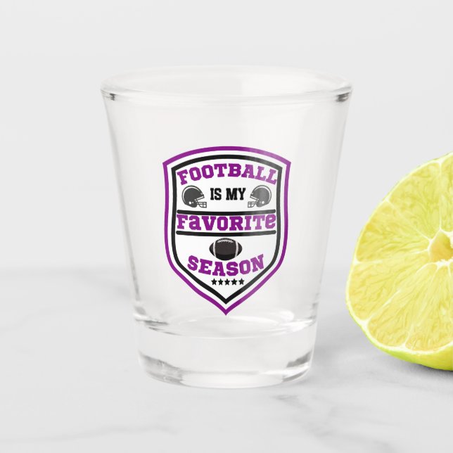 Fußball ist meine Lieblingsjahreslogo Lila Schwarz Schnapsglas (Vorderseite)