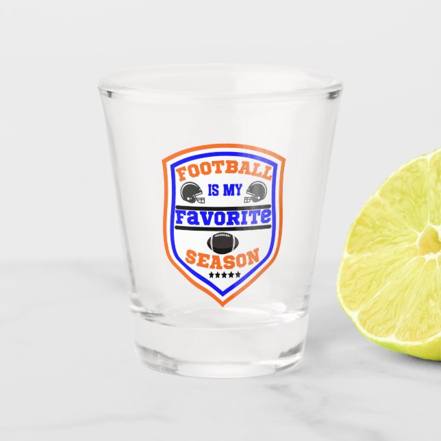 Fußball ist meine Lieblingssaison Logo Orange Blue Schnapsglas (Vorderseite)