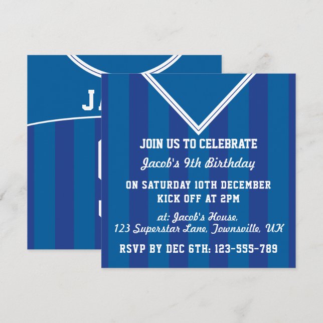 Fußball Jersey Themenangebot Party Einladungen, Fu Einladung (Vorne/Hinten)