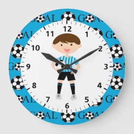 Fußball-Junge 1 Ziel: hellblau und weiß Streifen Große Wanduhr