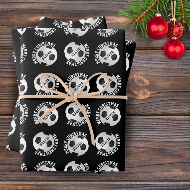 Fußball Kids Name Sport frohe Weihnachten Geschenkpapier Set (Von Creator hochgeladen)