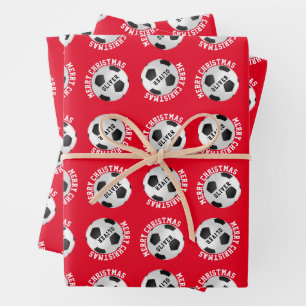Fußball Kinder Name Sport Frohe Weihnachten Geschenkpapier Set
