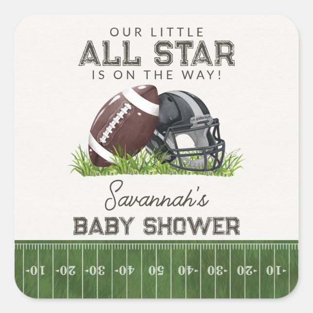 Fußball Kleiniges All Star Touchdown Baby Dusche Quadratischer Aufkleber (Vorderseite)