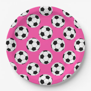 Fußball-Kugelmuster rosa Pappteller