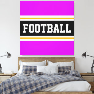 FUSSBALL Lebendige rosa, Schwarz-weiß gelbe Streif Leinwanddruck
