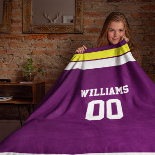Fußball lila, Gold u. weißes personalisiertes Fleecedecke