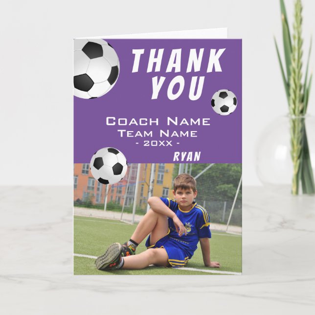 Fußball Lila Vielen Dank Coach Foto Dankeskarte (Vorderseite)