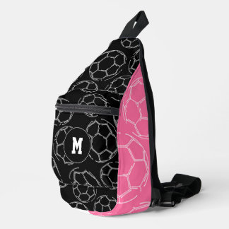 Fußball-Linienkunst-Muster auf rosa-schwarzem Hint Crossbody Bag
