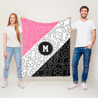 Fußball-Linienkunstmuster auf rosa-schwarz Fleecedecke