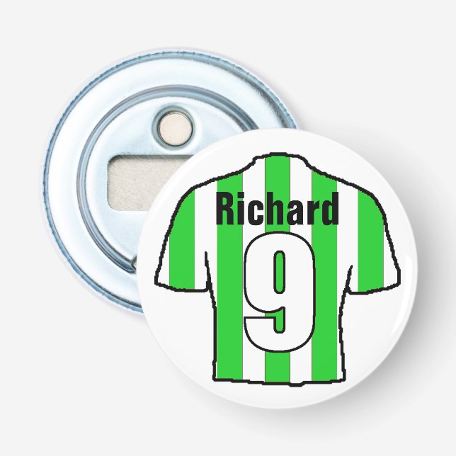 Fußball-Lüfter Shirt zu personalisieren. Flaschenöffner (Vorderseite)