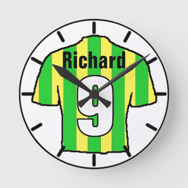 Fußball-Lüfter Shirt zu personalisieren. Runde Wanduhr (Vorderseite)