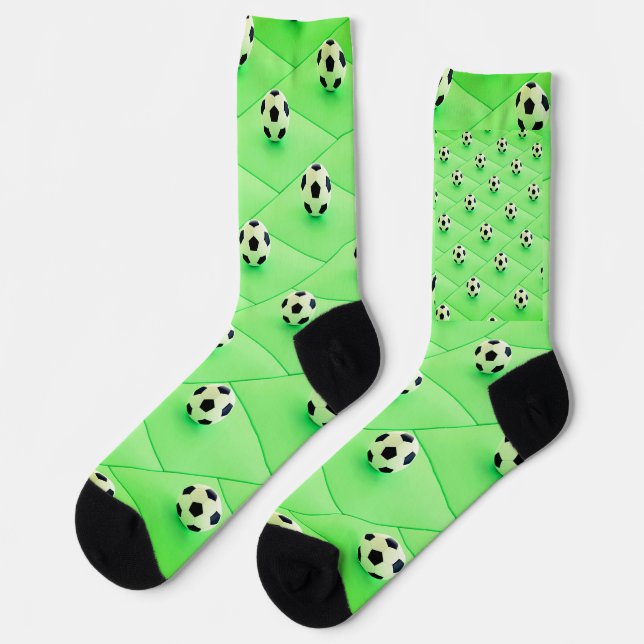 Fußball-Lüfterdesign mit grünem Hintergrund Socken (Linkes Detail)