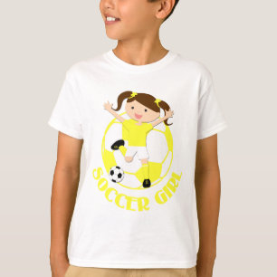 Fußball-Mädchen 1 und Ball gelbes und weißes v2 T-Shirt