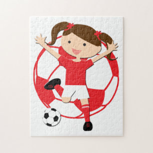Fußball-Mädchen 1 und Ball-Rot und Weiß