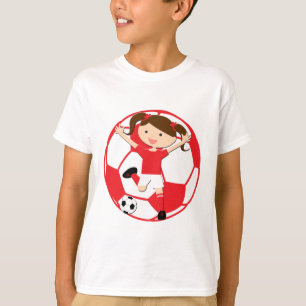 Fußball-Mädchen 1 und Ball-Rot und Weiß T-Shirt