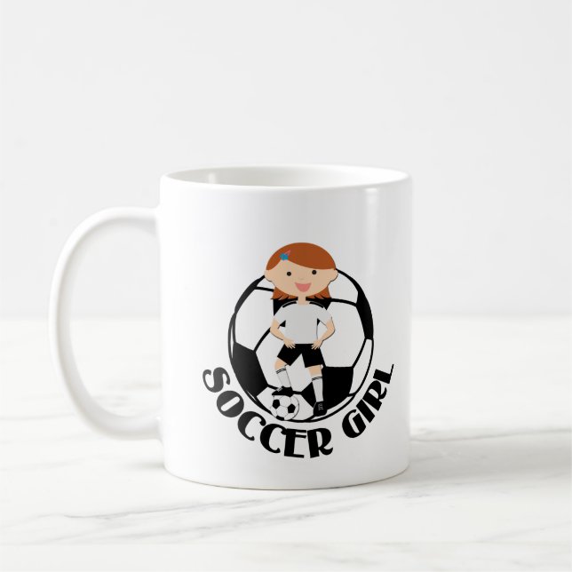 Fußball-Mädchen 3 und Ball Schwarzweiss Kaffeetasse (Links)