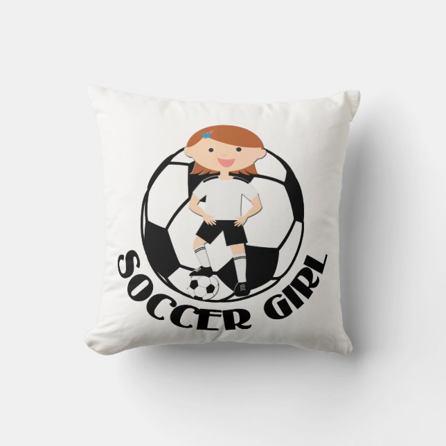 Fußball-Mädchen 3 und Ball Schwarzweiss-v2 Kissen (Vorderseite)