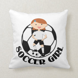 Fußball-Mädchen 3 und Ball Schwarzweiss-v2 Kissen