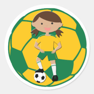 Fußball-Mädchen 4 und Ball-Grün und Gelb Runder Aufkleber