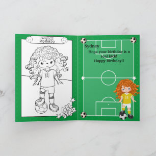 Fußball-Mädchen-Fußball-Malvorlage Alles Gute zum Karte