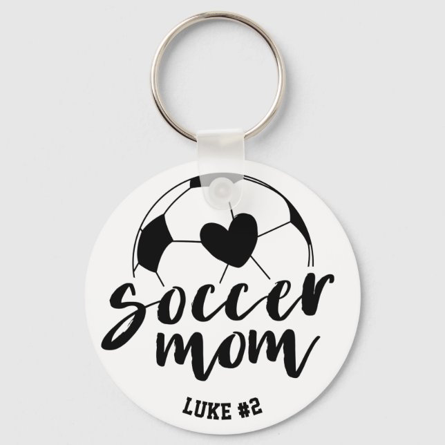Fußball-Mama Herzball Personalisierter Name und Nu Schlüsselanhänger (Vorderseite)