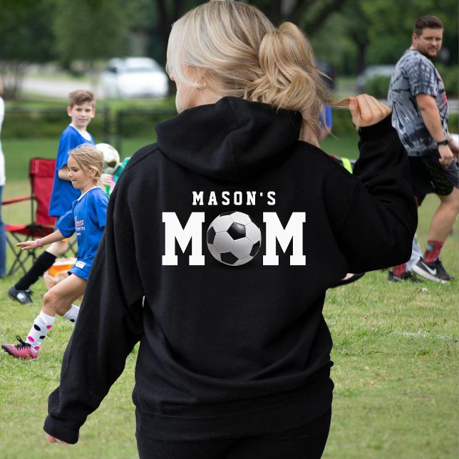 Fußball-Mama Kindername Mutterschwarz Hoodie (Soccer Mom Kid's Name Parent Black Hoodie
)