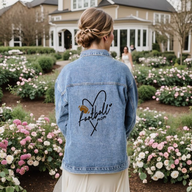 Fußball-Mama Moderne Sportart HerzTypografie Jeansjacke (Hochzeit Rückseite)