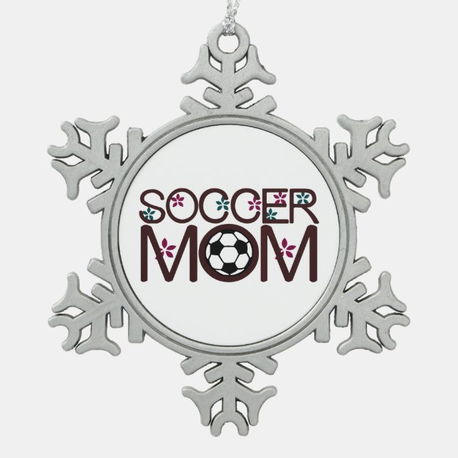 Fußball-Mama Schneeflocken Zinn-Ornament (Vorderseite)