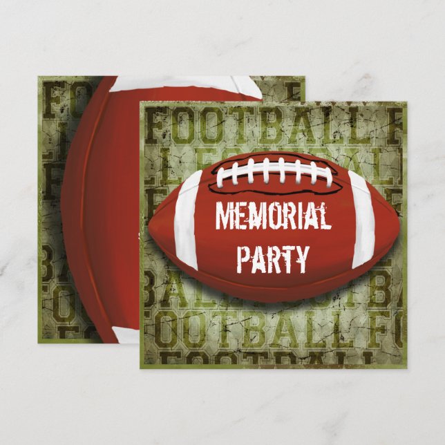 Fußball-Memorial Party Vintag Green Grunge Einladung (Vorne/Hinten)