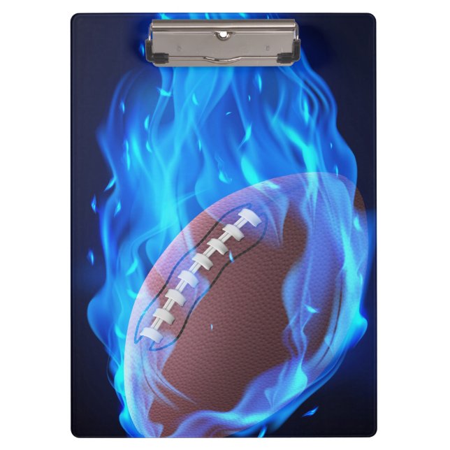 Fußball mit Blue Flames Zwischenablage Klemmbrett (Vorderseite)