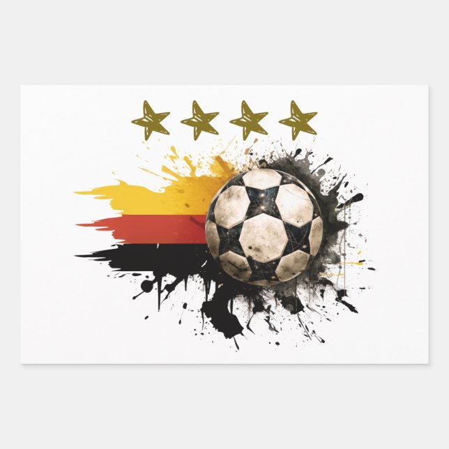 Fußball mit deutscher Flagge und vier goldene Ster Geschenkpapier Set (Vorderseite)