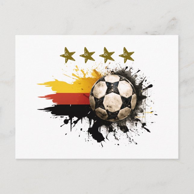 Fußball mit deutscher Flagge und vier goldene Ster Postkarte (Vorderseite)