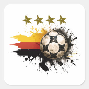 Fußball mit deutscher Flagge und vier goldene Ster Quadratischer Aufkleber