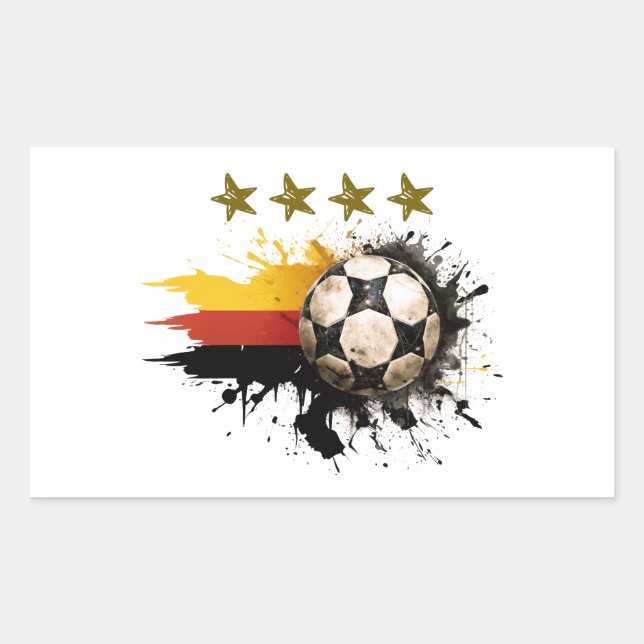 Fußball mit deutscher Flagge und vier goldene Ster Rechteckiger Aufkleber (Vorderseite)