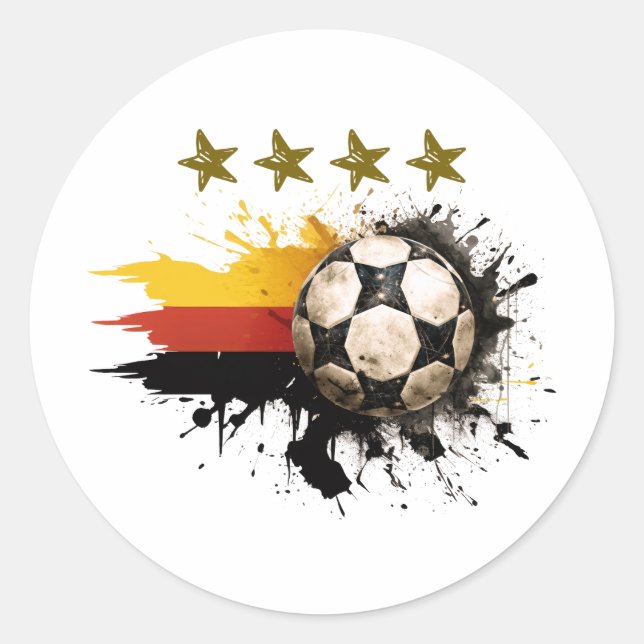 Fußball mit deutscher Flagge und vier goldene Ster Runder Aufkleber (Vorderseite)