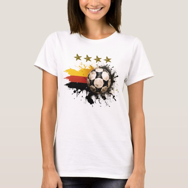 Fußball mit deutscher Flagge und vier goldene Ster T-Shirt (Vorderseite)