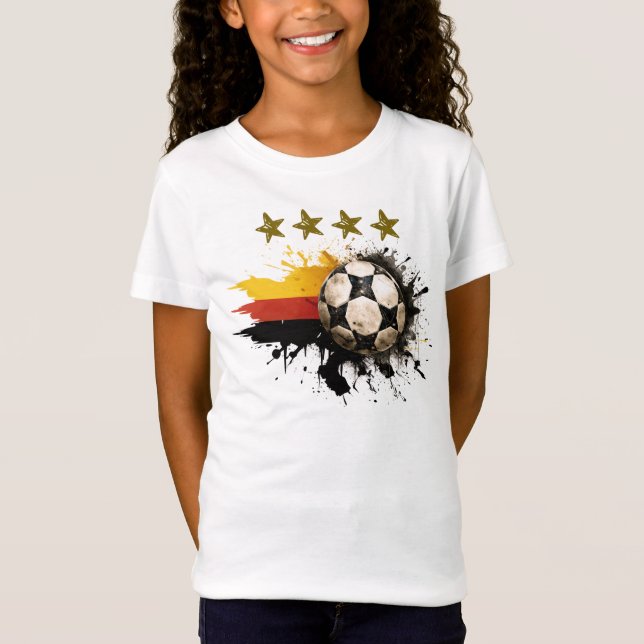 Fußball mit deutscher Flagge und vier goldene Ster T-Shirt (Vorderseite)