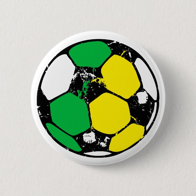Fußball mit grünen und gelben Teamfarben Button (Vorderseite)