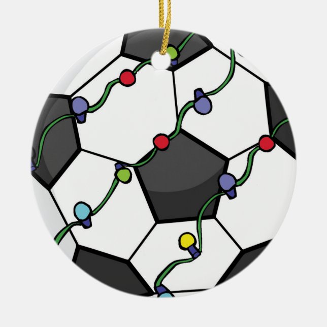 Fußball mit Leuchten für Feiertage Keramik Ornament (Vorne)