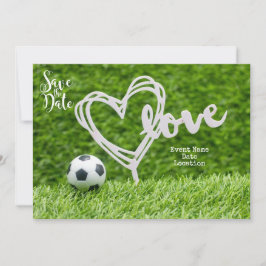 Fußball mit Liebe für die Hochzeit speichern Sie d Einladung