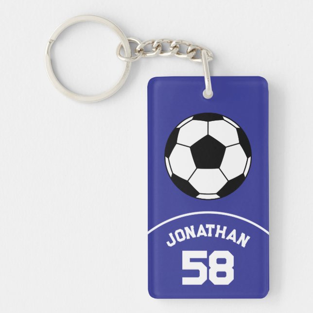 Fußball mit Name und Jersey Number Blue Schlüsselanhänger (Vorderseite)