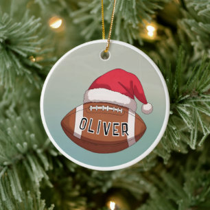Fußball mit roter Weihnachtsmannmütze Name Weihnac Keramik Ornament