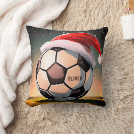 Fußball mit Roter Weihnachtsmannmütze Weihnachten Kissen