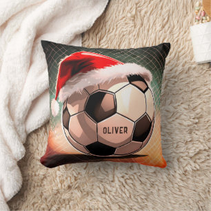 Fußball mit Roter Weihnachtsmannmütze Weihnachten Kissen