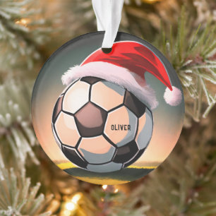 Fußball mit Roter Weihnachtsmannmütze Weihnachten Ornament